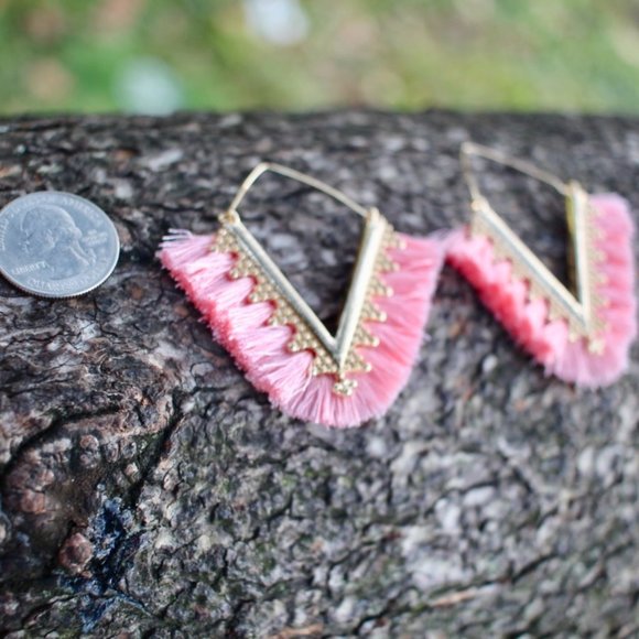 Anthropologie Fringe Tassels Hoop Earrings - Picture 6 of 14
